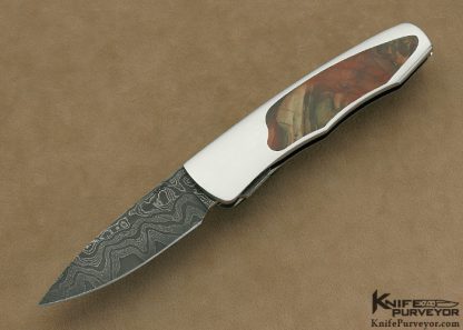 Scott Sawby Custom Knife Mike Norris San Mai Damascus & Carrisite Jasper Interframe Self Lock Scaled Down "Bittern"