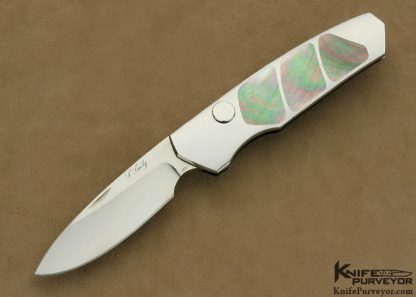 Scott Sawby Custom Knife Black Lip Tahitian Pearl Shell "Trogon" Button Lock