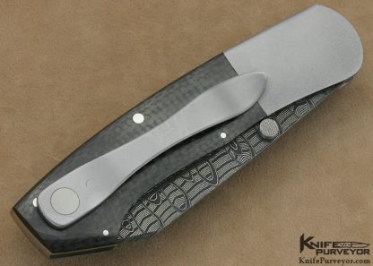 Scott Sawby Custom Knife Carbonfiber & Mike Norris Stainless Damascus Combat Utility Self Lock - Image 3