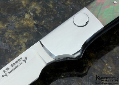 Scott Sawby Custom Knife Blacklip Pearl Button Lock - Image 2