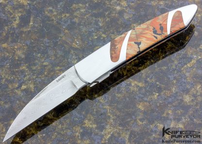 Scott Sawby Custom Knife "Skimmer" Wharncliffe with Jasper and Damasteel Damascus Self Lock