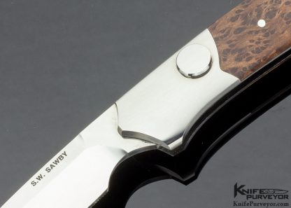 Scott Sawby Custom Knife Sequoia Burl Wood "Nighthawk" Button Lock - Image 2