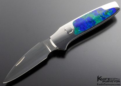 Scott Sawby Custom Knife "Merlin" Button Lock with Azurite and Malachite