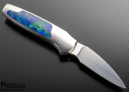 Scott Sawby Custom Knife "Merlin" Button Lock with Azurite and Malachite - Image 3