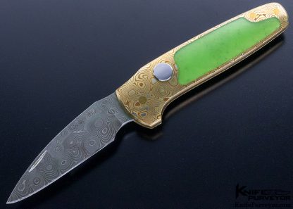 Scott Sawby Custom Knife Green Jade & Mokume "Merlin" Button-Lock