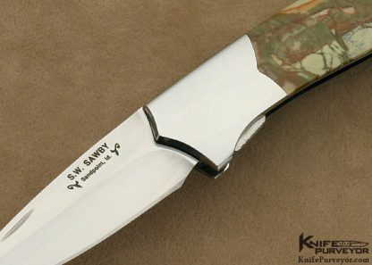 Scott Sawby Custom Knife One of a Kind Self Lock Folding Fighter with Rocky Butte Picture Jasper - Image 2