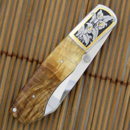 Scott Sawby Custom Knife Marion Sawby Engraved Burlwood Combat Utility Knife - Image 2