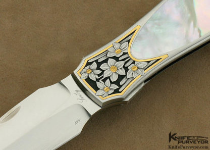 Scott Sawby Custom Knife Marian Sawby Engraved Mother of Pearl Interframe "Murrelet" Selflock Dagger - Image 2