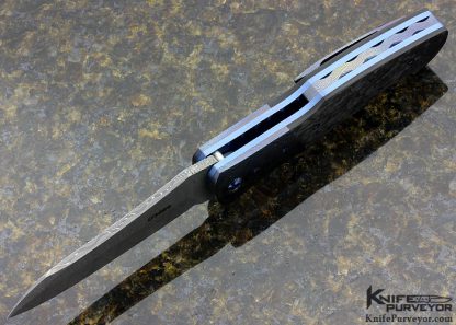 Sean O'Hare Custom Knife RFK Flipper Mike Norris Ladder Pattern Damascus and Marbled Carbon Fiber with Zircuti  Linerlock - Image 4