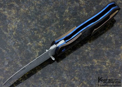 Sean O'Hare Custom Knife F2K Xhp San Mai Damascus, Zircuti Bolsters/Clip and Marble Carbon Fiber Linerlock - Image 5