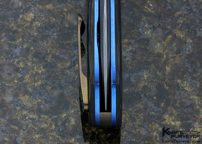 Sean O'Hare Custom Knife F2K Xhp San Mai Damascus, Zircuti Bolsters/Clip and Marble Carbon Fiber Linerlock - Image 6