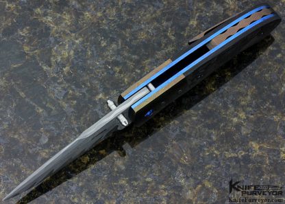 Sean O'Hare Custom Knife F2K Xhp San Mai Damascus, Zircuti Bolsters/Clip and Marble Carbon Fiber Linerlock - Image 4