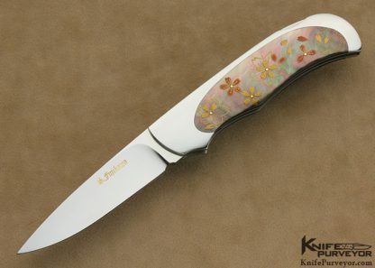 Shun Fujikawa Custom Knife Blacklip Tahitian Pearl Shell Lockback with 24Kt Gold Makie Overlays