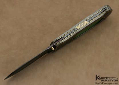 John W. Smith Custom Knife Sole Authorship Damascus & Green Apple Jade Linerlock Dagger - Image 6