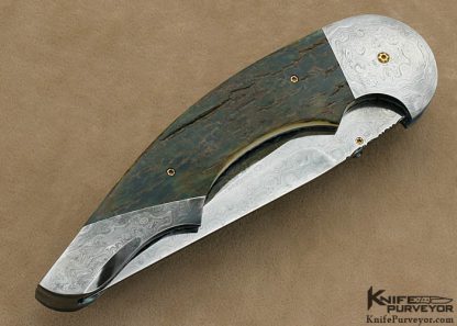 Stan Wilson Custom Knife  Blued Damascus D/A Scale Release "Advisor" Liner Lock - Image 3