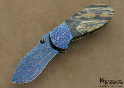 Stan Wilson Custom Knife Blued Damascus & Mammoth Tooth Covert D/A Linerlock