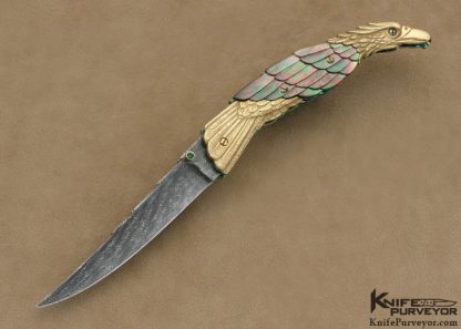 Stephen Olszewski Custom Knife 14Kt "Golden Eagle" Linerlock Robert Eggerling Damascus