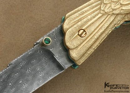 Stephen Olszewski Custom Knife 14Kt "Golden Eagle" Linerlock Robert Eggerling Damascus - Image 2