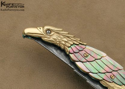 Stephen Olszewski Custom Knife 14Kt "Golden Eagle" Linerlock Robert Eggerling Damascus - Image 4