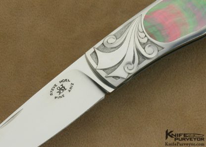 Steve Hoel Custom Knife Black Lip Tahitian Pearl Shell Interframe Lockback Engraved by Amayak Stepanyan - Image 2