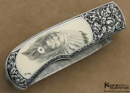 Steve Hoel Custom Knife Bob Engnath Scrimshawed Pre-ban Elephant Ivory Interframe Lockback Engraved by Franz Marktl - Image 4