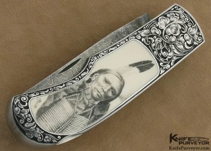 Steve Hoel Custom Knife Bob Engnath Scrimshawed Pre-ban Elephant Ivory Interframe Lockback Engraved by Franz Marktl - Image 3