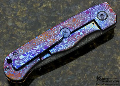 Steve Kelly Custom Knife SK Knives Mokuti & Chad Nichols Stainless Steel Damascus "Conspiracy"  Frame Lock Flipper - Image 3