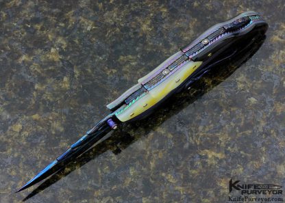 Suchat Jangtanong Custom Knife "Swan" Lockback with Blued Chad Nichols Damascus, Carved Black Lip Tahitian and South Sea Gold Lip Pearl Shell - Image 2