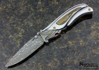 Suchat Jangtanong Custom Knife Stainless Steel Damascus with Phenolic Inlaid Fluted Linerlock