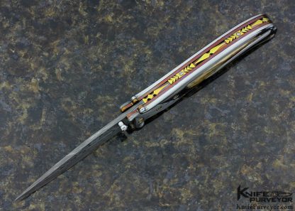 Suchat Jangtanong Custom Knife Stainless Steel Damascus with Phenolic Inlaid Fluted Linerlock - Image 2