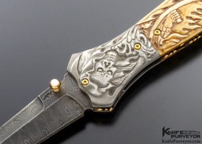 Suchat Jangtanong Custom Knife Carved Reaper with Titanium and Sole Authorship Damascus - Image 2