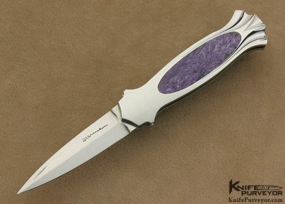 Tim Herman Custom Knife Fluted Charoite Interframe Dagger Lockback