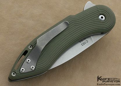 Todd Begg Custom Knife Green Canvas Micarta Civilian M.I.G. "Military Issue Glimpse" IKBS Flipper Linerlock - Image 3