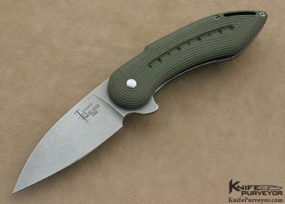 Todd Begg Custom Knife Green Canvas Micarta Civilian M.I.G. "Military Issue Glimpse" IKBS Flipper Linerlock