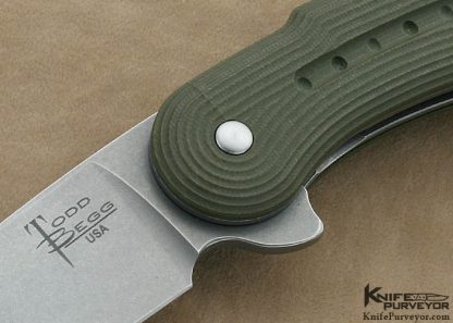 Todd Begg Custom Knife Green Canvas Micarta Civilian M.I.G. "Military Issue Glimpse" IKBS Flipper Linerlock - Image 2