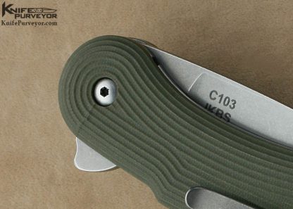 Todd Begg Custom Knife Green Canvas Micarta Civilian M.I.G. "Military Issue Glimpse" IKBS Flipper Linerlock - Image 4