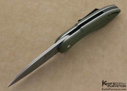 Todd Begg Custom Knife Green Canvas Micarta Civilian M.I.G. "Military Issue Glimpse" IKBS Flipper Linerlock - Image 5