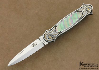 Tom Overeynder Custom Knife Joe Mason Engraved Black Lip Tahitian Pearl Interframe Lockback Dagger