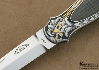 Tom Overeynder Custom Knife Jody Muller Engraved Carbonfiber Lockback Dagger - Image 2