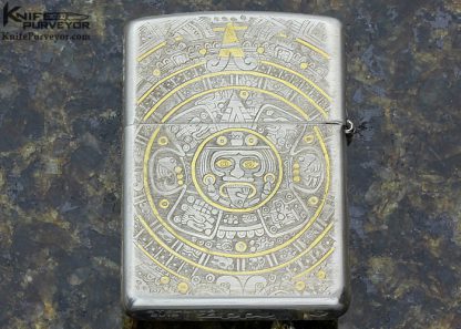 Ton Ayodia Engraved "Aztec" Zippo Lighter with 9 Inset Diamonds and 24kt. Gold Inlays - Image 4