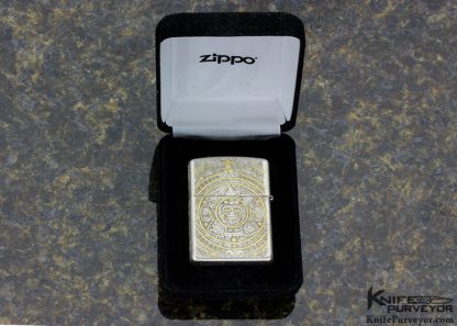 Ton Ayodia Engraved "Aztec" Zippo Lighter with 9 Inset Diamonds and 24kt. Gold Inlays - Image 9