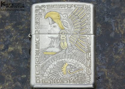 Ton Ayodia Engraved "Aztec" Zippo Lighter with 9 Inset Diamonds and 24kt. Gold Inlays