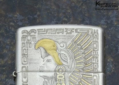 Ton Ayodia Engraved "Aztec" Zippo Lighter with 9 Inset Diamonds and 24kt. Gold Inlays - Image 2