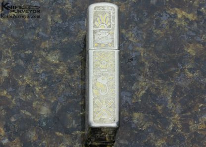 Ton Ayodia Engraved "Aztec" Zippo Lighter with 9 Inset Diamonds and 24kt. Gold Inlays - Image 10