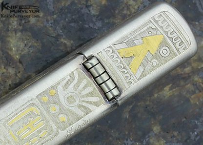 Ton Ayodia Engraved "Aztec" Zippo Lighter with 9 Inset Diamonds and 24kt. Gold Inlays - Image 7