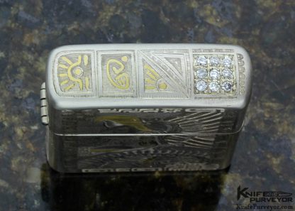 Ton Ayodia Engraved "Aztec" Zippo Lighter with 9 Inset Diamonds and 24kt. Gold Inlays - Image 5