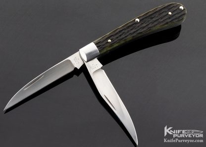 Tony Bose Custom Knife 2 Blade Green Jigged Bone Trapper Slip Joint - Image 2