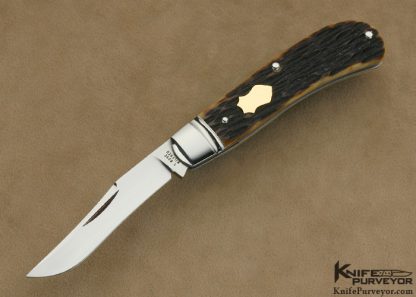 Tony Bose Custom Knife #0 Remington Jigged Bone with 14Kt Gold Federal Shield Single Blade Trapper Slip Joint