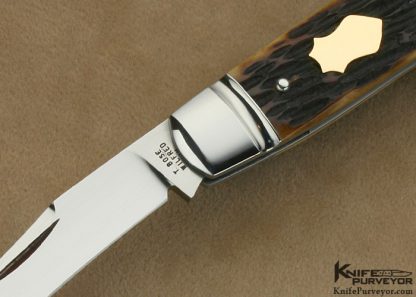 Tony Bose Custom Knife #0 Remington Jigged Bone with 14Kt Gold Federal Shield Single Blade Trapper Slip Joint - Image 2