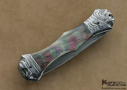 Rainy Vallotton Custom Knives Black Lip Tahitian Pearl Shell & Damascus Double Action Automatic Linerlock - Image 3